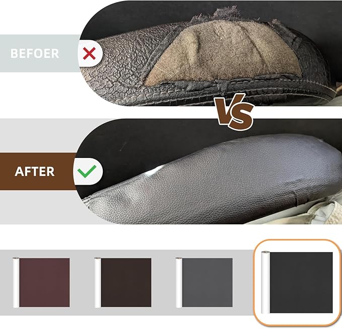 CHEIGHY Leather Repair Kit Self Adhesive Leather Repair Patch for Furniture 15.7X78.7 inch Vinyl Repair Kit for Couches Car Seats Sofa Office Chair Belt Jackets (Black)