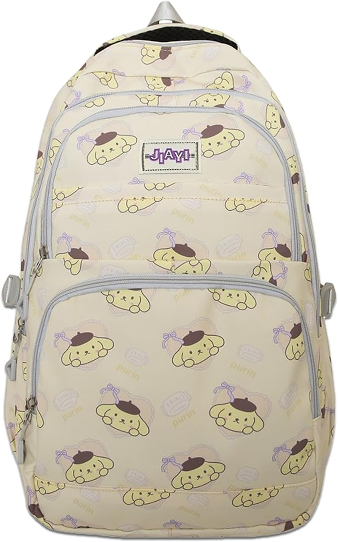 Roffatide Anime Pompom Purin All Over Print Large Capacity Casual Backpack Laptop Backpack Travel Hiking Rucksack Bike Backpack Yellow