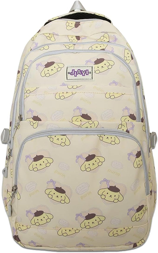 Roffatide Anime Pompom Purin All Over Print Large Capacity Casual Backpack Laptop Backpack Travel Hiking Rucksack Bike Backpack Yellow