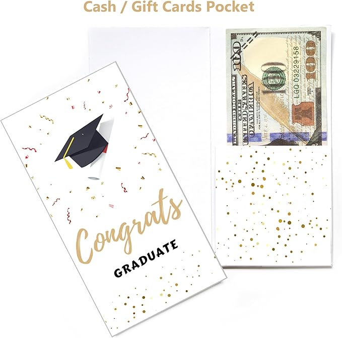 PINKEESEA Graduation Cards 2025 Money Holder Cards - 10 Pack - Gift Card Holder with Kraft Envelopes with Stickers - Bulk Grad Cards(Congrats)