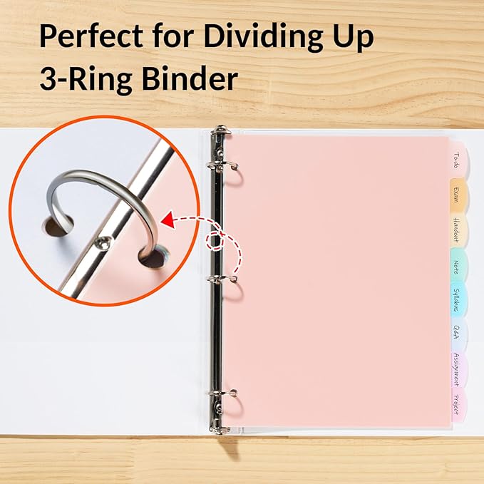 Sooez 8-Tab Durable Plastic Write & Erase Big Tab Dividers for 3 Ring Binder, Aesthetic Cute Pastel Binder Dividers for Student, Teacher, Office, Home Organizers, 2 Sets, Pastel