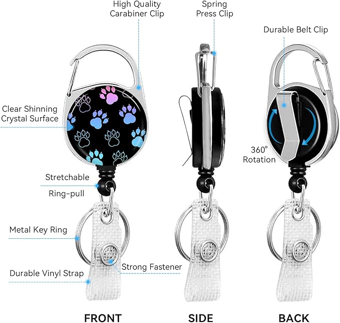 Dog paw Badge Holder with Retractable Reel and Breakaway Lanyard，Badge Clips Retractable Heavy Duty Badge Reel，Keychain，ID Holder with Breakaway Lanyard for School Nurse Office Teen