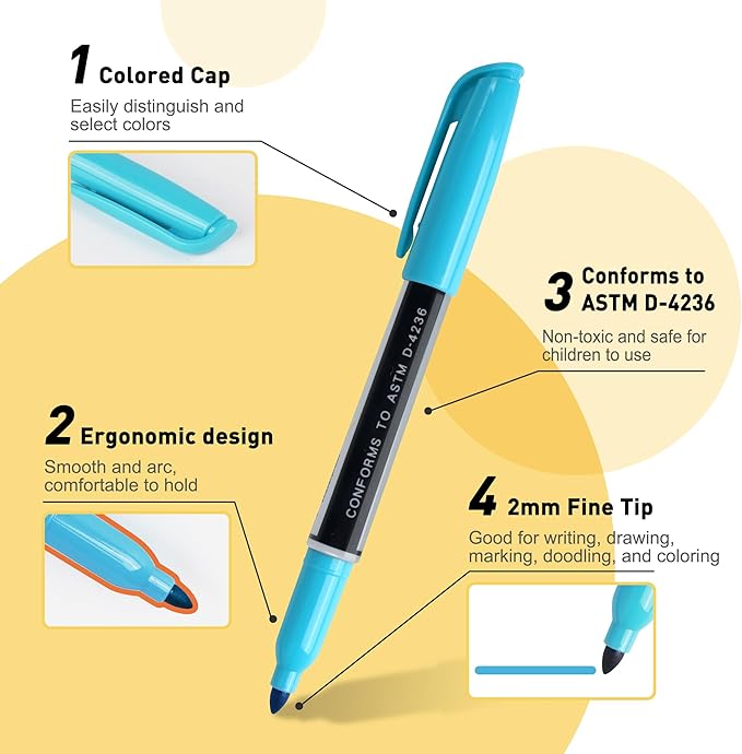 TOWON 100 Pack Permanent Markers Bulk - 50 Assorted Colors + 50 Black Waterproof Quick Drying Colored Pens Set for Classroom Home Office School Supplies, Adults Coloring Marking