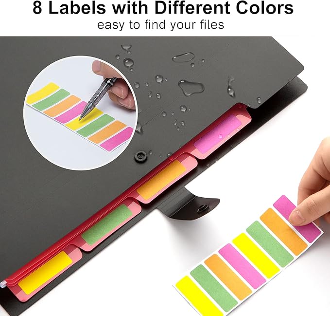 Forvencer Accordion File Organizer, Letter Size, 5 Pocket Expanding File Folder, Cute File Folder with Labels, Portable File Organizer for School Office Supplies, Folders for Documents, Black