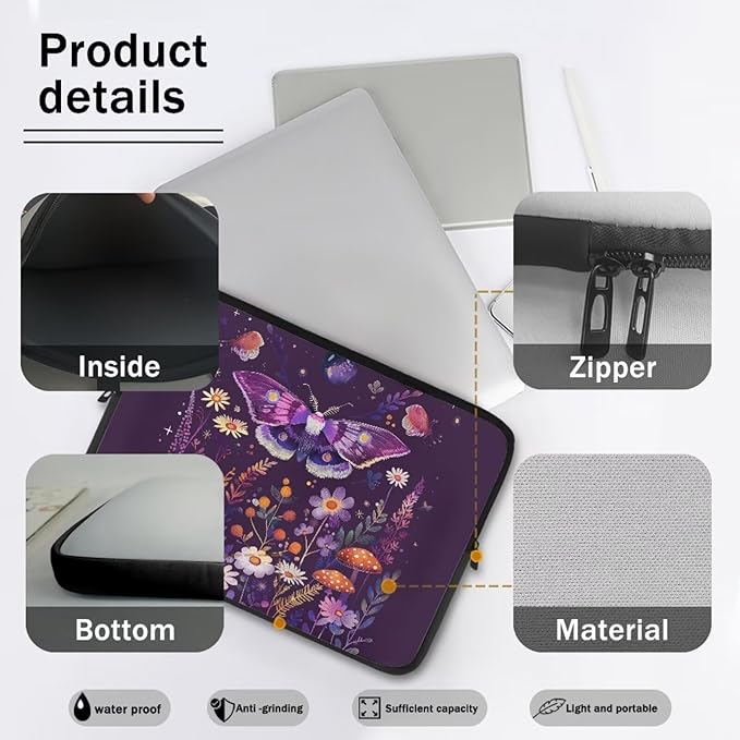 Butterfly Flower Laptop Protective Sleeve for Women Teen Girls 17 inch Laptop Covers with Large Capacity Lap Top Case Lightweight Computer Sleeve Bag Suitable Gifts for Holidays