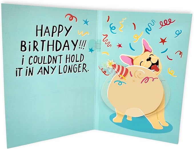 Farting Dog Birthday Card - Funny Birthday Card for Men Women Kids - Farting French Bulldog Meme Sound and Shaking Dog Motion Bday Greeting Cards 5.25 x 8.18 Inch