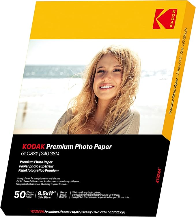 Kodak photo paper 8.5 x 11 glossy, 50 counts 66 lb - 240 g/m (3510-164)