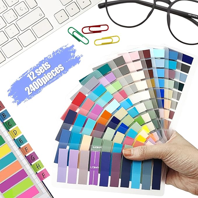 Sticky Tabs 2400 pcs Book Tabs for Page Markers,Morandi Sticky Note Tabs Page Markers for Notebooks,Book Markers,Colorful Book Tabs, Annotation supplies，Transparent Sticky Tabs for Books,Post It Notes