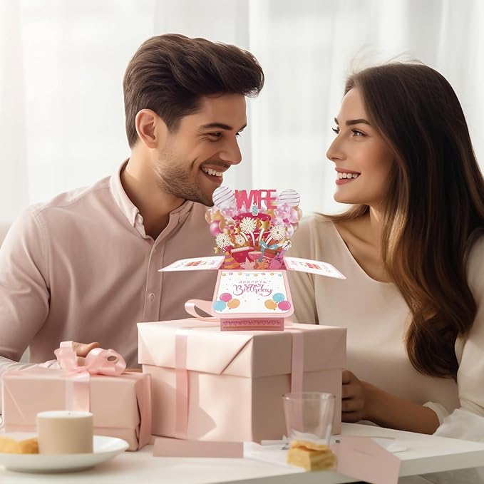 Asmallgf Cool Wife Birthday Gifts, Romantic Birthday 3D Card from Husband, Sweet Gifts for Wife