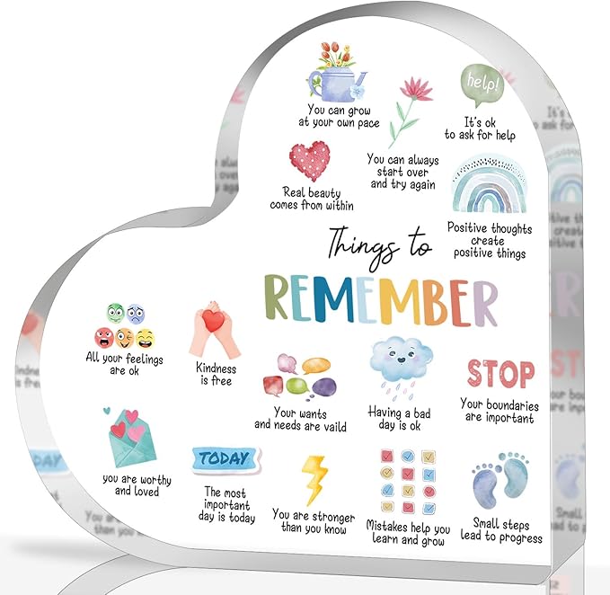 Mental Health Gifts, Things to Remember Mental Health Decor, Therapy Office Decor, Mindfulness Decor for Therapy Office Acrylic Heart Gifts, School Counselor Sign, Psychology Therapy Gift