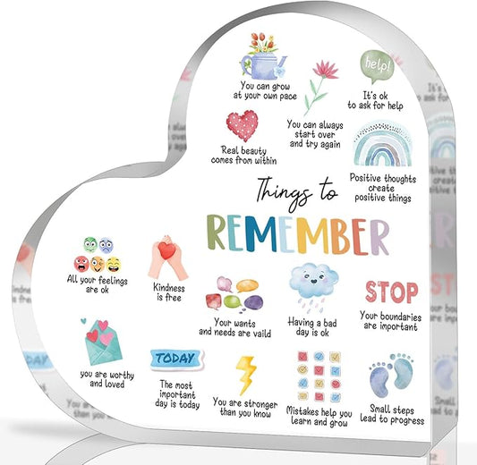 Mental Health Gifts, Things to Remember Mental Health Decor, Therapy Office Decor, Mindfulness Decor for Therapy Office Acrylic Heart Gifts, School Counselor Sign, Psychology Therapy Gift