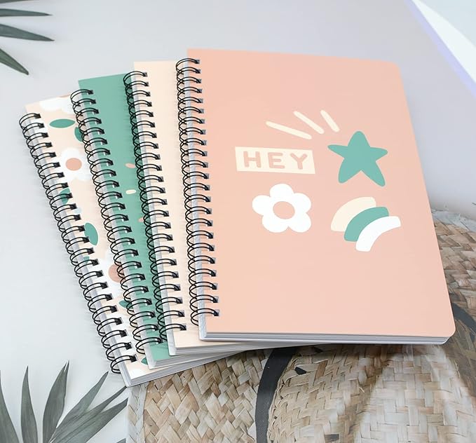 Yansanido Spiral Notebook, 4 Pcs A5 Cherry Design Hardcover 8mm Ruled 4 Color 80 Sheets -160 Pages Journals for Study and Notes (Cherry)