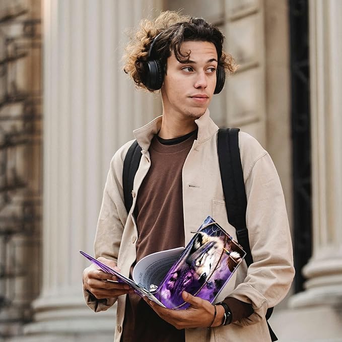 Dream Chasing Wolf PU Leather Padfolio Clipboard Notepad with Pen Loop and Elastic Strap Interview/Resume Document Organizer for Business School Office