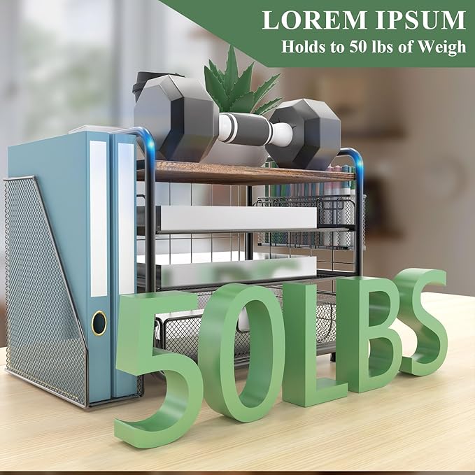 2025 New Large Capacity Desk Organizer with Drawer, Wooden 4-Tier Paper Organizer Letter Tray with File Holder and Pen Holders, Wooden Desk Accessories for A4 Paper Work Folder Storage (Style1)