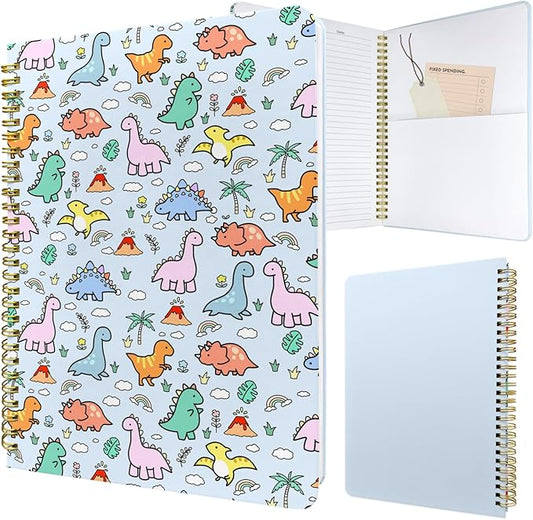 Cute Spiral Notebook journal B5 Aesthetic Pretty Design for Women Girls Kawaii with Pocket, 10 x 7.2 inch, Lined, Little Dino