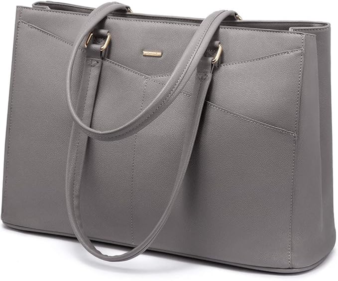 LOVEVOOK Laptop Tote Bag for Women 15.6 Inch Waterproof Leather Computer Bags Women Business Office Work Bag Briefcase Grey