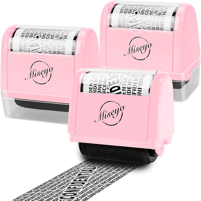 Miseyo Wide Roller Stamp Identity Theft Stamp 1.5 Inch Perfect for Privacy Protection - 3Pack Set (Pink)