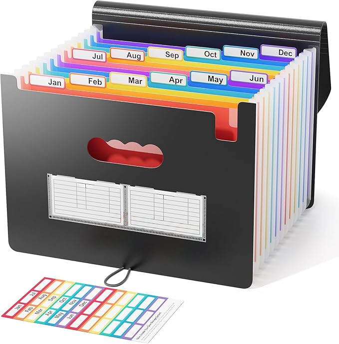 ABC life 12 Pockets Accordion File Organizer, Expanding File Folders, Portable Monthly Bill Receipt Organizer With Colorful A-Z Tabs, Desktop Folders Letter A4 Paper Document Storage for Home Office