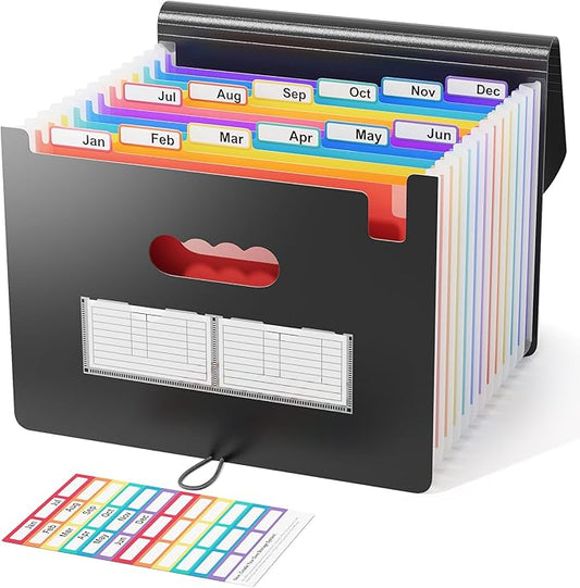 ABC life 12 Pockets Accordion File Organizer, Expanding File Folders, Portable Monthly Bill Receipt Organizer With Colorful A-Z Tabs, Desktop Folders Letter A4 Paper Document Storage for Home Office