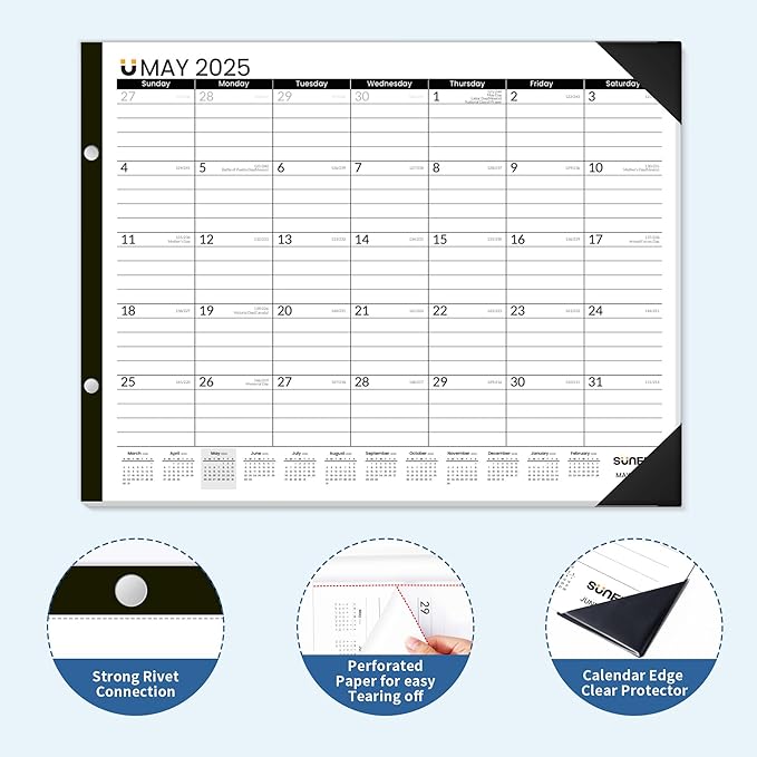 SUNEE 2025 Desk Calendar Large 22x17 from Now to March 2026, Extra Large Desktop Monthly Calendar Pad 18 Months For Teacher or Family, Desk Top Calendar, Black