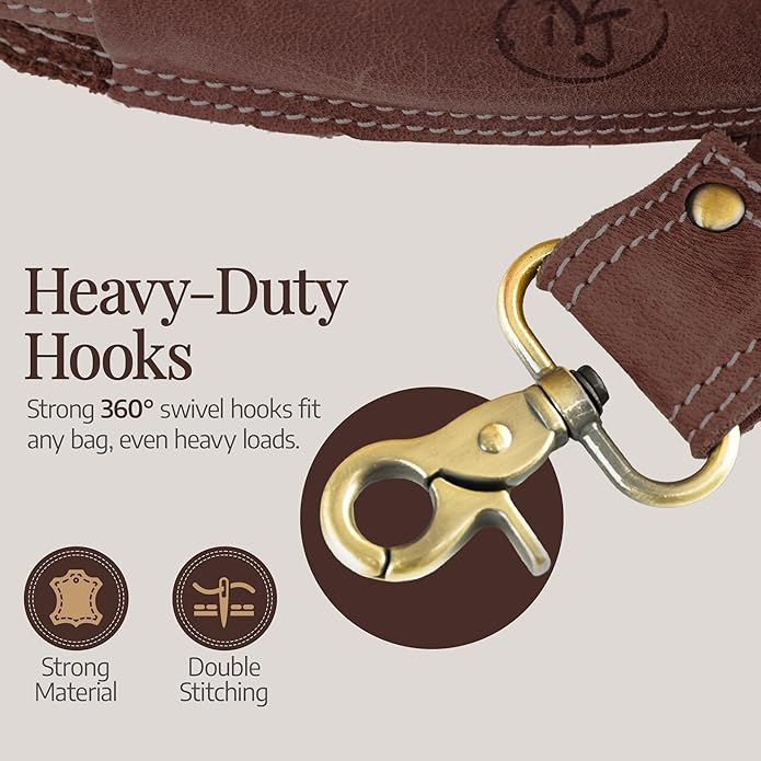 NJ Leatherworks Leather Bag Strap, Adjustable Replacement Shoulder Strap for Messenger, Duffel, Laptop, Camera Bags or Purses