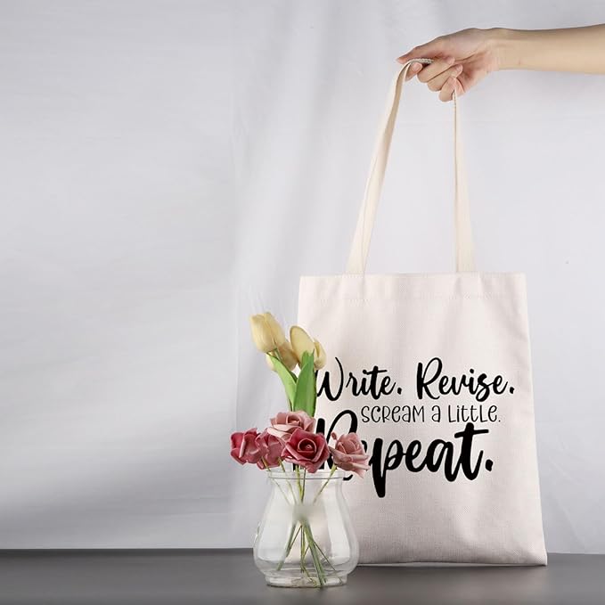 ENSIANTH Writer Gift Write Revise Scream A Little Repeat Book Sleeve Author Appreciation Book Cover Editor Writing Gift (Write Bag)