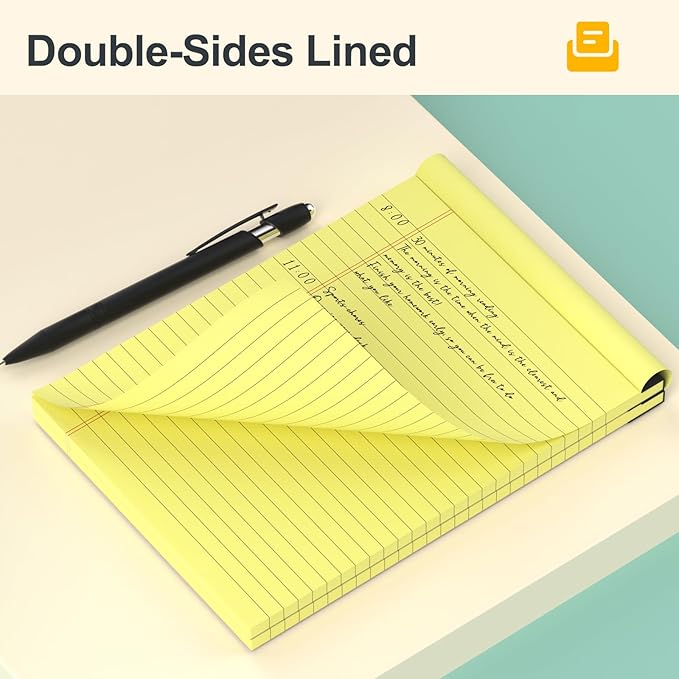 Small Yellow Legal Pads 5×8 – 12 Pack College Ruled Notepads with Perforated Pages and Double Sided Printing, Ideal for Work, Study, 80gsm Premium Thick Paper, Writing Pads 5"x8" 30 Sheets/60 Pages