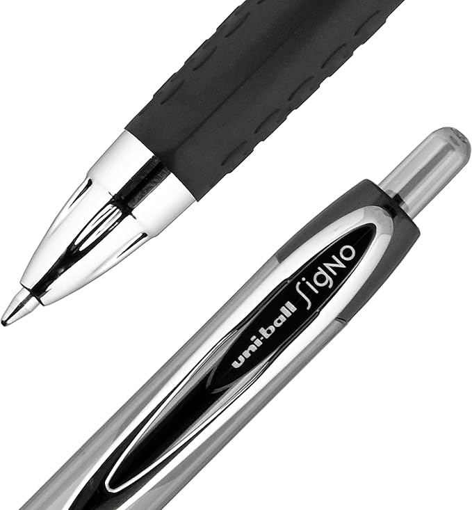 Black Retractable Gel, 2 Pack with Medium Points, Uni-Ball 207 Signo Click Pens are Fraud Proof and the Best Office , Nursing , Business , School , and Bible Pens