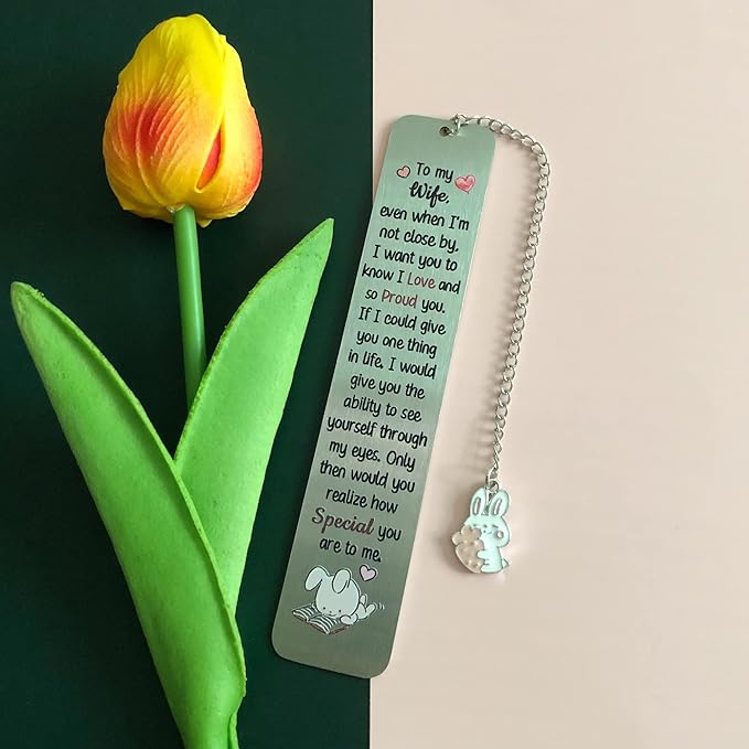 Wife Bookmarks Birthday Gift Woman Christmas Encourage Bookmark Valentines Day Distance Miss You Cute Rabbit Present Appreciate Wedding Anniversary Love Reminder Keepsakes I Love Proud of You for Her