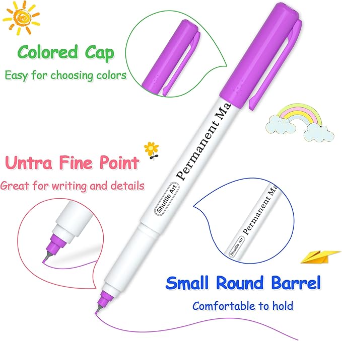 Shuttle Art Permanent Marker, 30 Colors Ultra Fine Point, Assorted Colors, Works on Plastic,Wood,Stone,Metal and Glass for Kids Adult Coloring Doodling Marking
