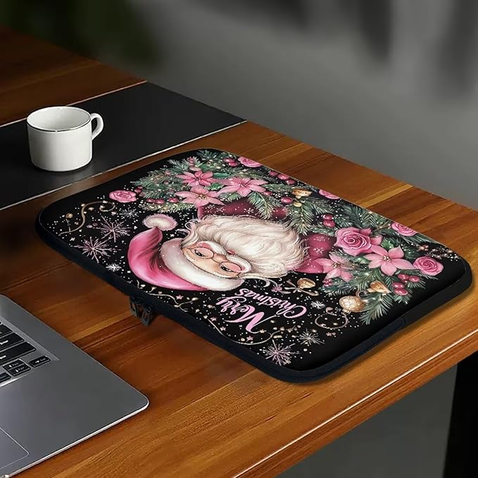 Christmas Laptop Protective Sleeve for Women 15 inch Portable Computer Sleeve Neoprene Lap Top Case Santa Claus Computer Carrying Case Suitable for Travel Office Pouch