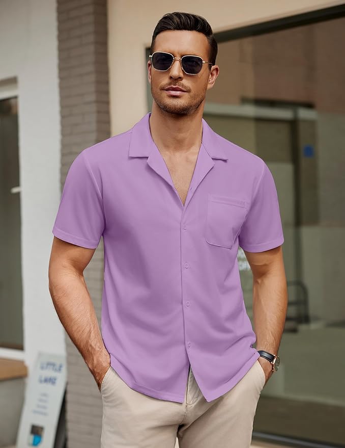 COOFANDY Men's Casual Cuban Guayabera Shirt Short Sleeve Button Down Shirts Summer Beach Shirts Vocation Vintage Shirts