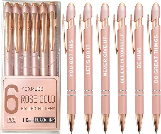 Stylus Pens for Touch Screens, 6 Pack Rose Gold Inspirational Pens, 1.0mm Medium Point BallPoint Pens, Cute Pens Nurse Gifts Office Supplies for Women (Motivational, 6 Pcs Rose Gold)