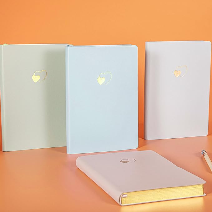 CAGIE Lined Journal Notebook for Women and Girls 256 Pages Cute Diary with Heart-Shaped Leather Journals for Writing A5 Soft Cover Notebooks for Work School (07 Light Blue, A5)
