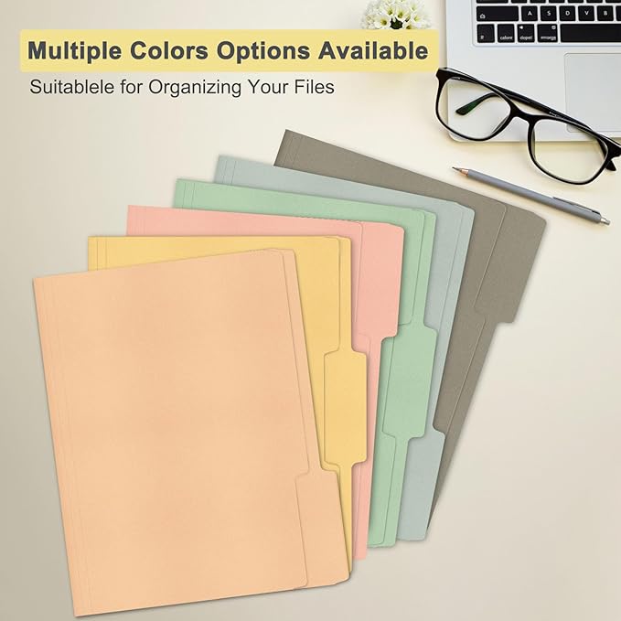 ViVin File Folders, Fits 8.5 x 11 Letter Size Paper, 1/3-Cut Tabs, 36 Pack Manilla Colored File Folders, Perfect for Home, Office, and School Documents File Paper(Assorted)