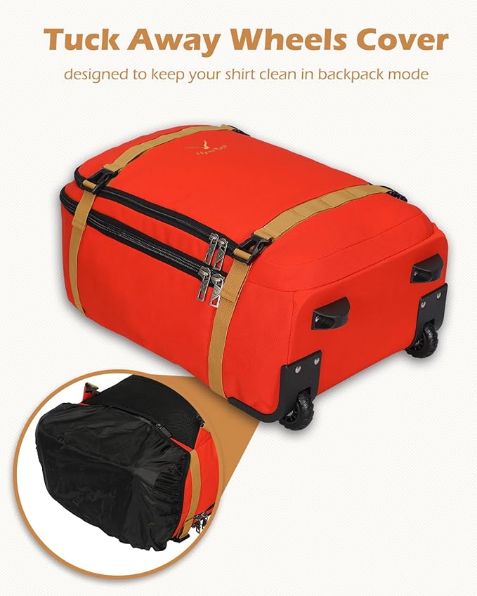 Hynes Eagle Rolling Backpack 42L Backpack with Wheels Airline Approved Carry on Luggage Laptop Travel Backpack for Women Men Orange Red