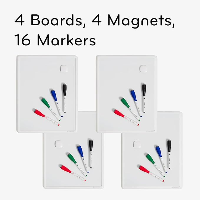 U Brands Contempo Magnetic Dry Erase Board Bundle, 11”x14”, White Modern Frame, Includes 4 Boards, 16 Markers and 4 Magnets