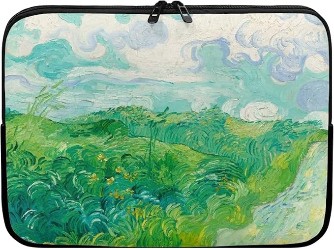 Green Wheat Fields Laptop Sleeve Case for Women Men Trendy Van Gogh Painting Laptop Protector with Multiple Uses Made of Premium Neoprene Material 12 Inch Tablet Bag for Friends