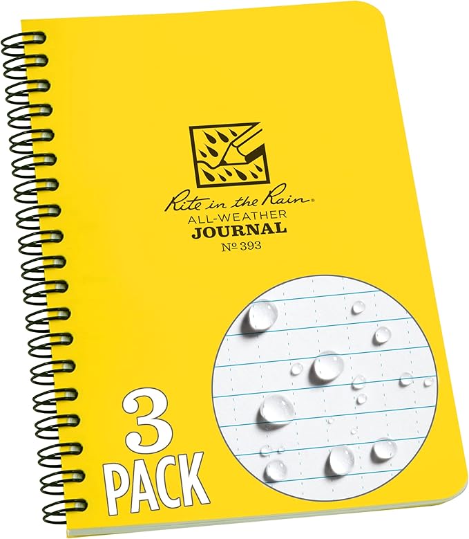 Rite in the Rain Weatherproof Side Spiral Notebook, 4.625" x 7", Yellow Cover, Journal Pattern, 3 Pack (No. 393L3)