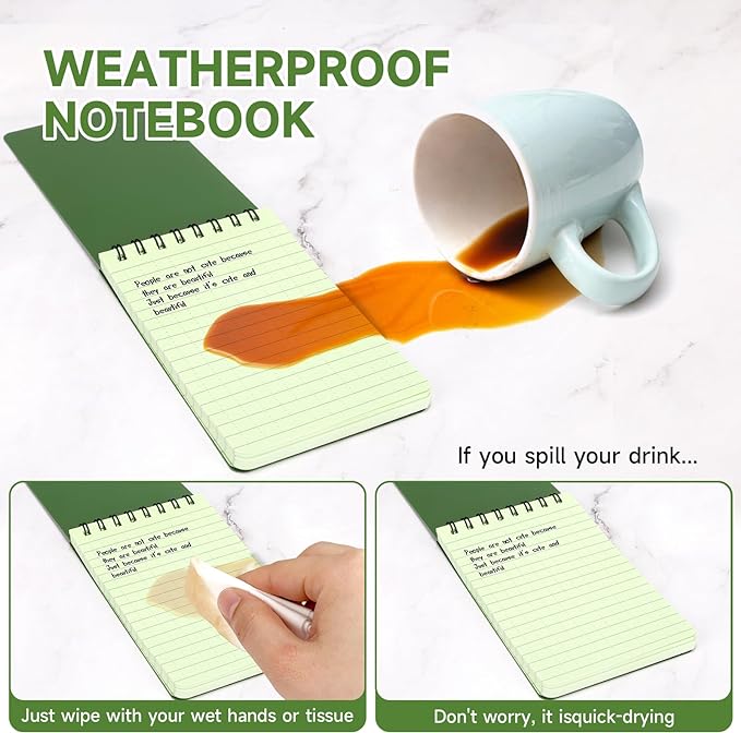 Yamadura All-Weather Top-Spiral Notebook 3" x 5" Green Cover Waterproof Shower Aqua Notes Notepad Notebook(5 Pack)