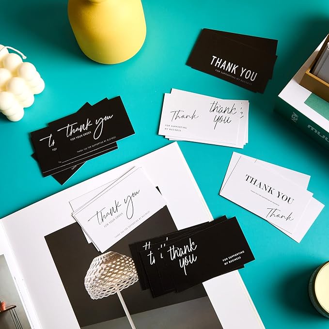 120 Pieces Thank You for Your Order Cards Customer Appreciation Note Cards Thank You for Supporting My Business Card for Small Business Owners Stores Online Retailers 3.5 x 2 Inch(Black, White)