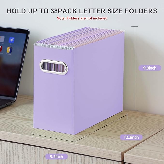Oterri File Organizer, Small Storage Box, Cardboard File Folder Organizer, Collapsible File Box, Hanging File Organizer for Letter Size, Portable File Box with Handle, Only Box (Purple,4 Packs)