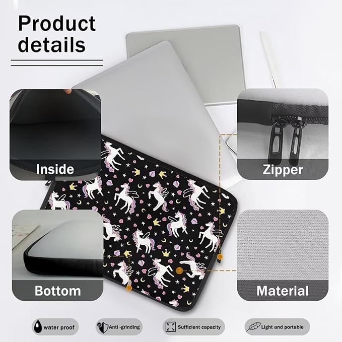 Horse Printed Computer Bags for Laptops Girls, Heart Pattern Computer Carrying Cover Portable Laptop Case Bag, 17 Inch Shockproof Laptop Bag Neoprene Computer Briefcase