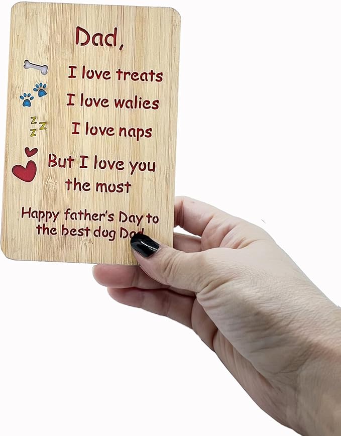 Handmade Bamboo Funny Dog Dad Fathers Day Card from Son Daughter, Cute Dog Dad Gifts for Men, Wooden Happy Father’s Day Card for Him