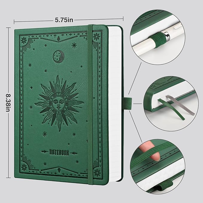 EMSHOI Graph Paper Notebook - 320 Pages, A5 Hardcover Leather, 100gsm Thick Paper, Square Grid Notebook for Women Men Work School Math Writing, Graphing, Engineering, 5.75 x 8.38, Dark Green