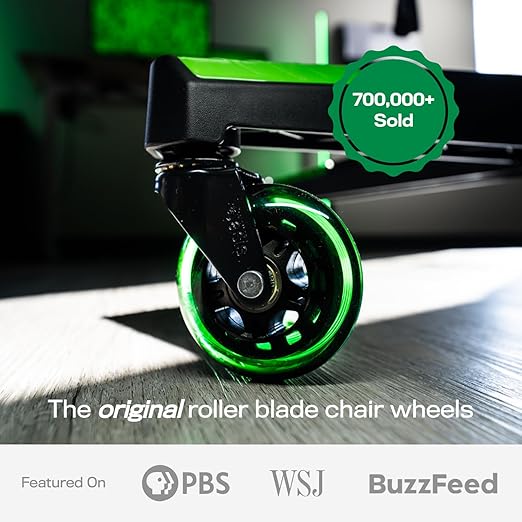 The Original Roller Blade Office Chair Wheels (As Seen On PBS) - Incredibly Smooth & Quiet Rolling Casters - Safe for Hardwood Floors & Carpet - Easy Installation with Universal Fit - Set of 5 - Green
