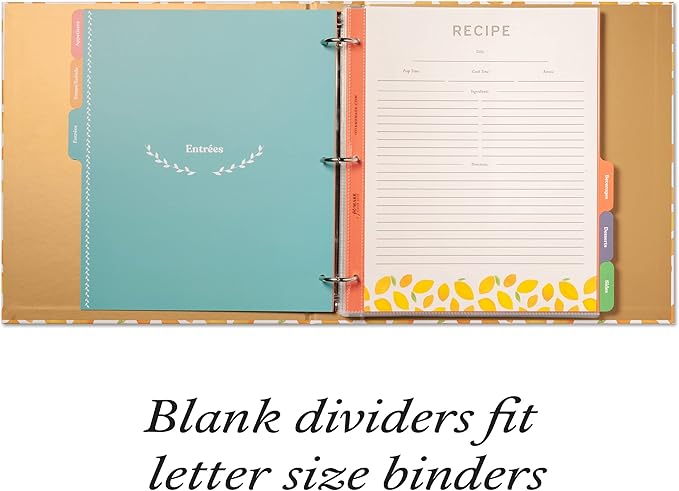 Jot & Mark Blank Recipe Binder Dividers with Tabs | Six Customizable Organizer Dividers for 8.5"x11" 3-Ring Binders (Rainbow)