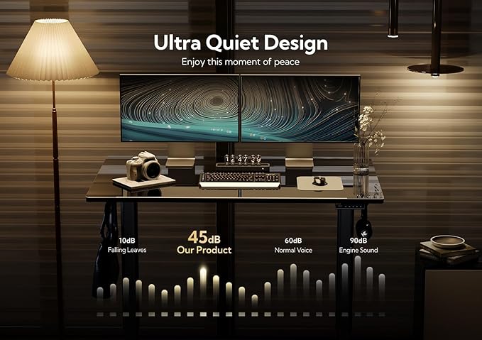 Glass Standing Desk, Small Electric Standing Desk Adjustable Height, 40 Inch Adjustable Stand Up Desk, Quick Install Home Office Computer Desk, Black