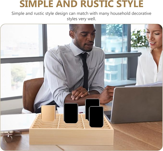 Toddmomy Cell Phone Storage Box 24-grid Wooden Cell Phone Holder Desktop Organizer Storage Box for Classroom Office