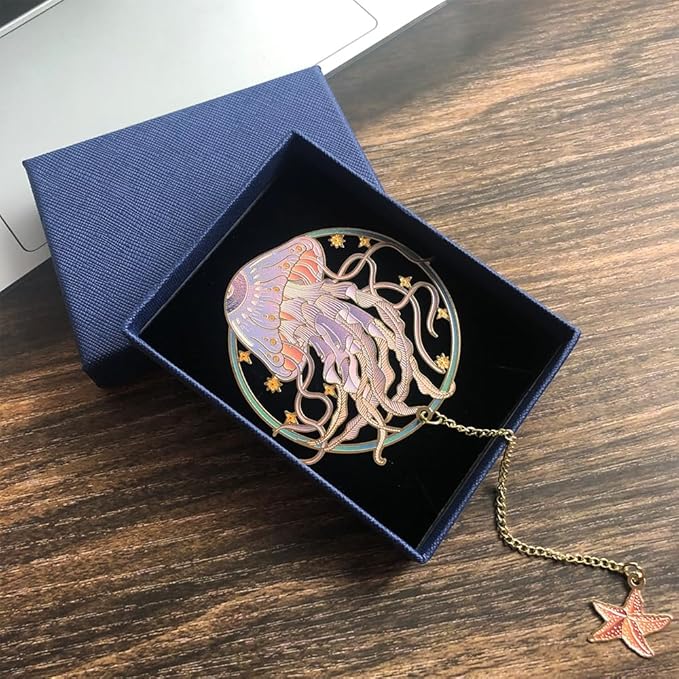 Bookmarks for Book Lovers Book Marks for Reading Women Birthday Graduation Christmas Gifts for Her Cute Metal Bookmark Book Markers Stocking Stuffers for Teens (Jellyfish-A)